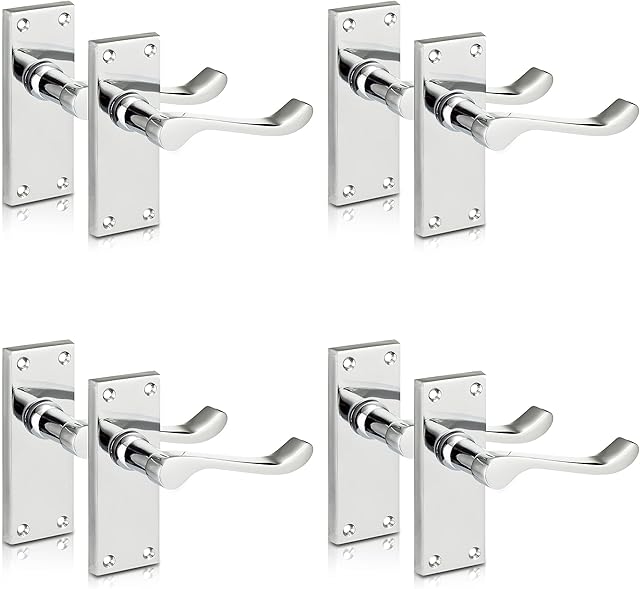 XFORT® Lever Latch Scroll Polished Chrome Door Handles, Elegant Door Handle Set for Wooden Doors, Classic Victorian Straight Design, Ideal for All Types of Internal Doors [4 Pair].