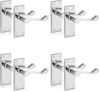 XFORT® Lever Latch Scroll Polished Chrome Door Handles, Elegant Door Handle Set for Wooden Doors, Classic Victorian Straight Design, Ideal for All Types of Internal Doors [4 Pair].