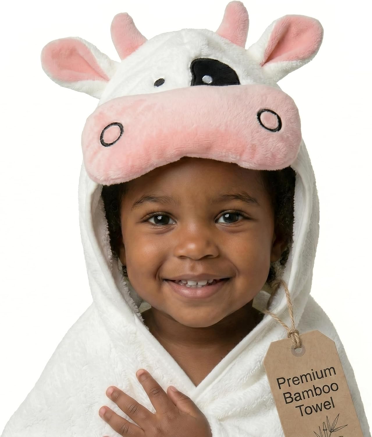 POCASOPA Hooded Towel with Cute Cow Vaquita Design - Rayon Made from Bamboo - Premium Baby Gift - Ultra Soft, Absorbent & Hypoallergenic - Large 35x35” Organic Towel for Newborns, Toddlers & Kids