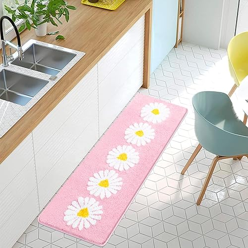 Vista 27 de Tapetes de baño grises, bonitos tapetes de baño con margaritas, microfibra extra suave y absorbente, antideslizante, para baño, ducha, dormitorio