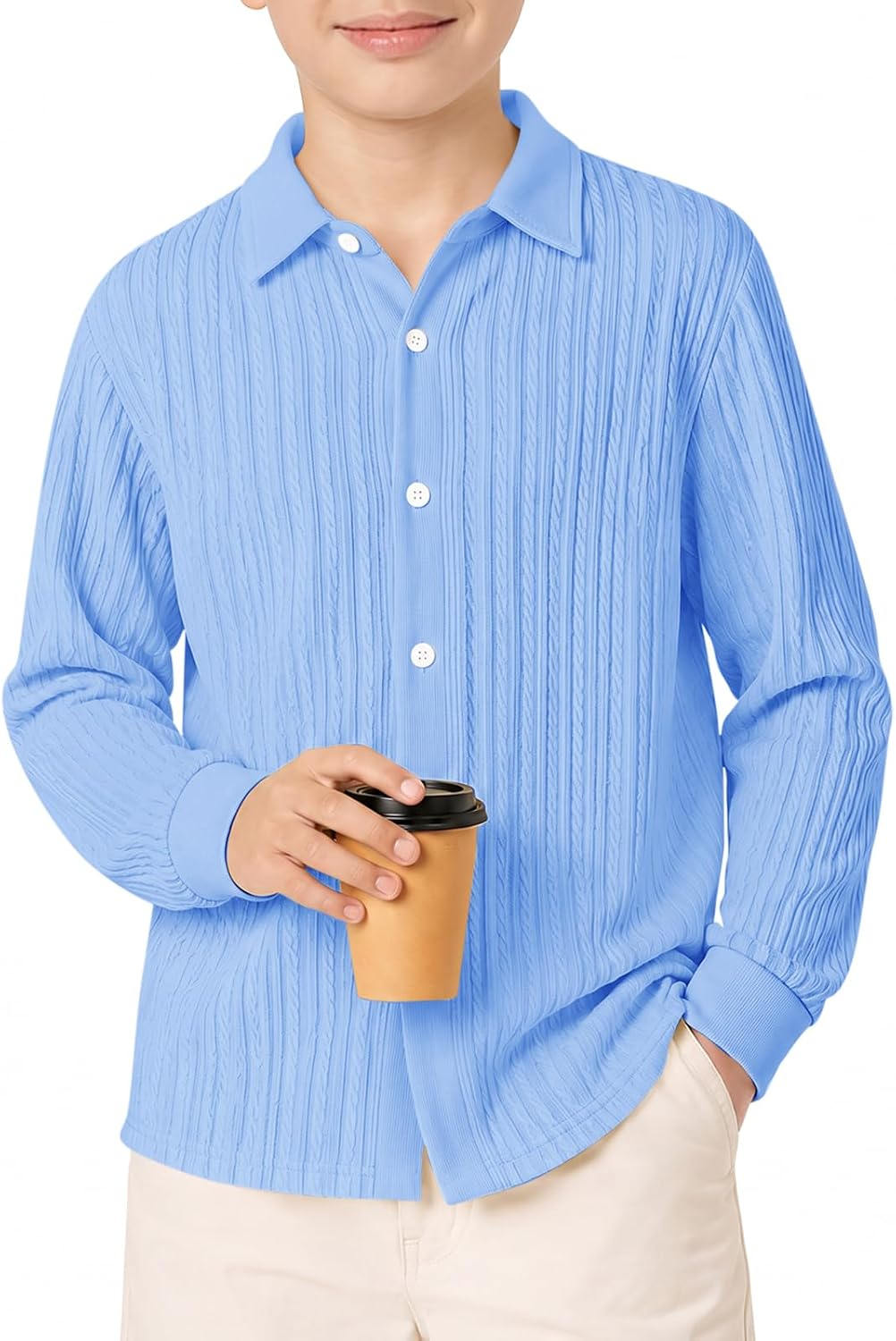Haloumoning Boys Knit Button Down Shirt Casual Long Sleeve Textured Shirts
