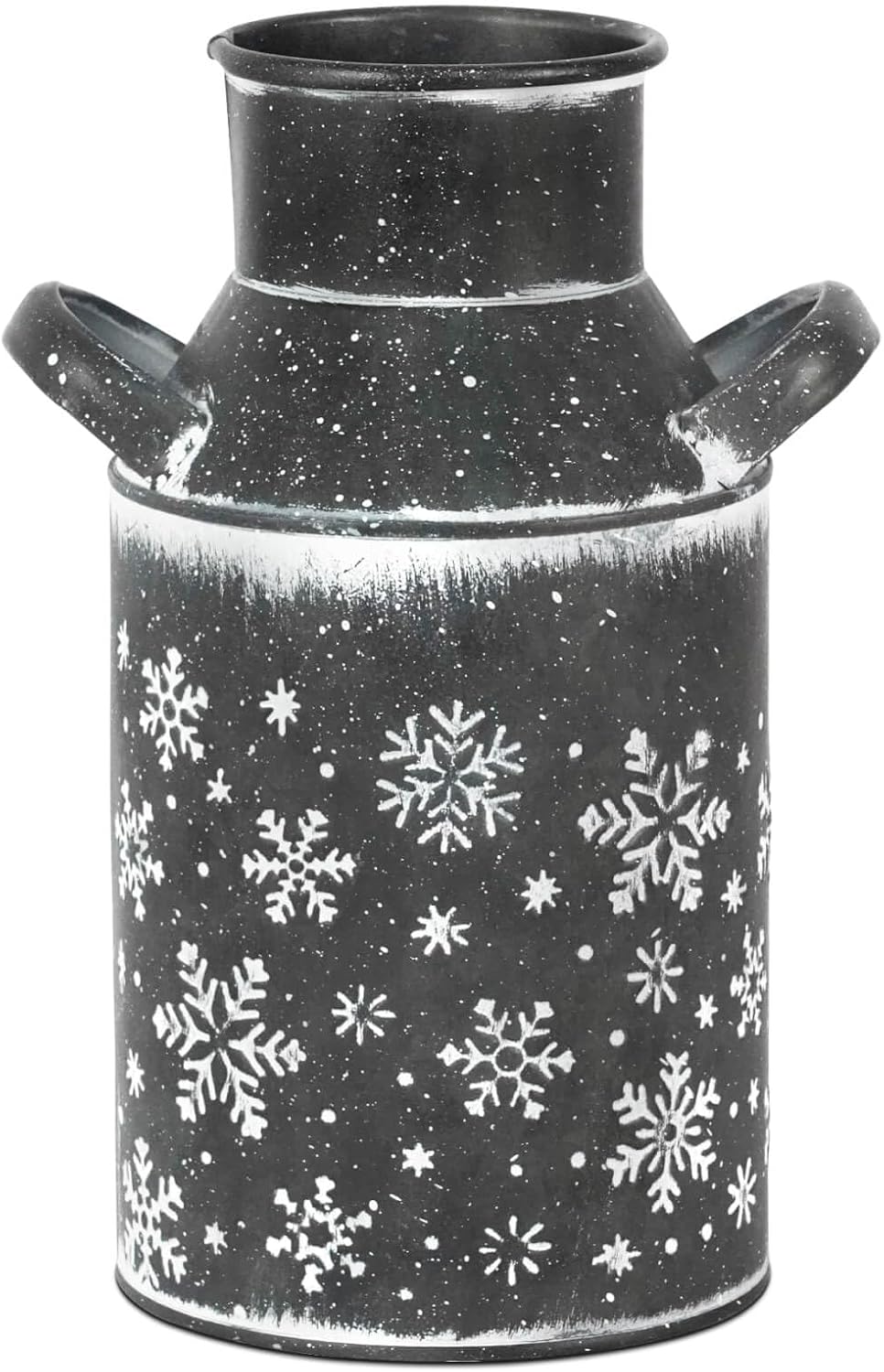 Putuo Decor Galvanized Gray Metal Vase Snowflake Design Christmas Decorative Milk Can with Gray Handles Vintage Farmhouse Christmas Décor for Holiday Festive Centerpieces Home Accents
