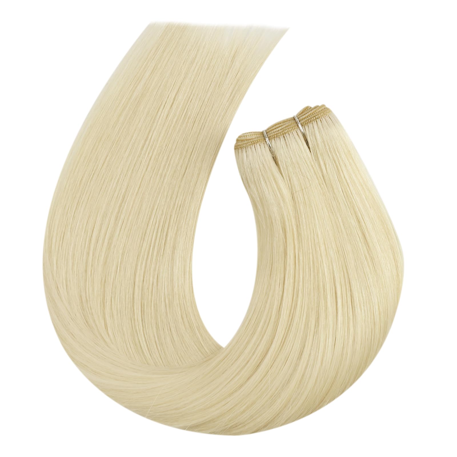 Moresoo Weft Hair Extensions Real Human Hair Medium Brown Highlighted Platinum Blonde Sew in Human Hair Extensions Brown to Blonde Full Head Remy Straight 18 Inch 100g/Pack #P6/60 — view 17