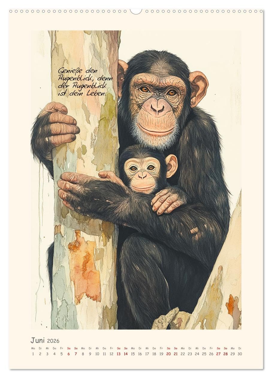 Liebenswerte Tierillustrationen (Wandkalender 2026 DIN A2 hoch), CALVENDO Monatskalender: Gezeichnete Tierdarstellungen und herzige Sprüche - KI generiert (CALVENDO Tiere)