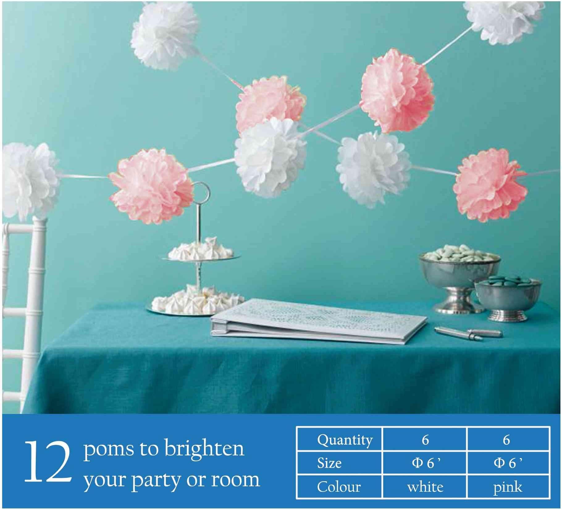 Plumeria Rubra @ Crafts Garland 12 Pcs 6-foot Garlands Pom Poms Small Contains 6 Pcs Pink and 6 Pcs White