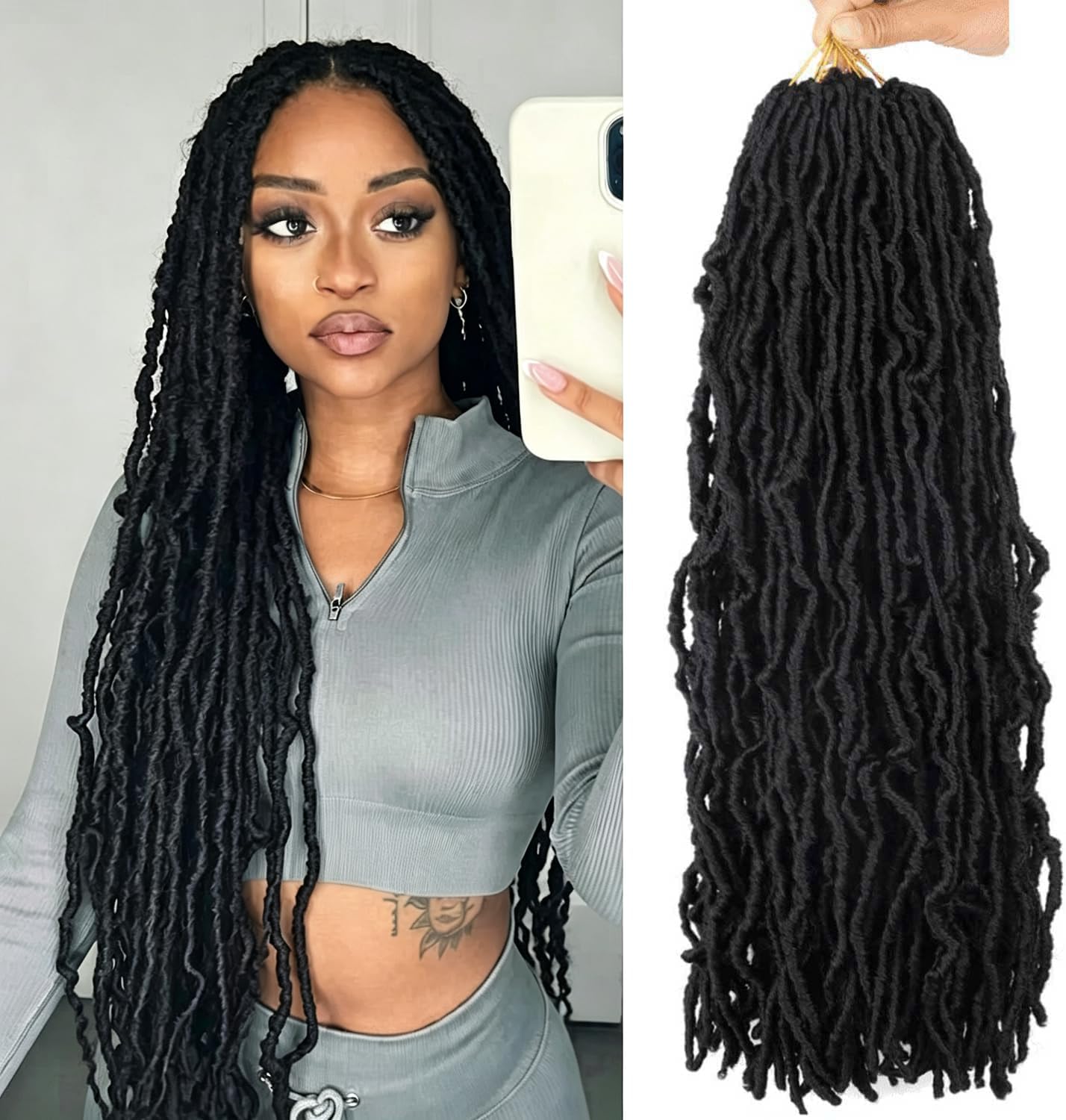 24 Inch Soft Locs Crochet Hair Pre Looped 6 Packs Faux Locs Crochet Braids Goddess Locs Dreadlocs Synthetic Hair For Black Women (1B, 24 Inch (Pack of 6))