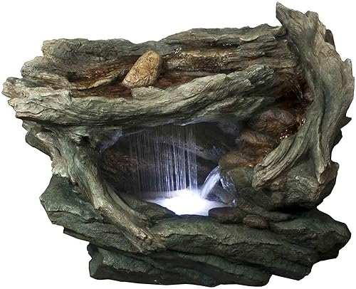 Northlight Gruta de bosque iluminada con luces LED con piedras, fuente de agua de jardín al aire libre, 31 pulgadas, gris