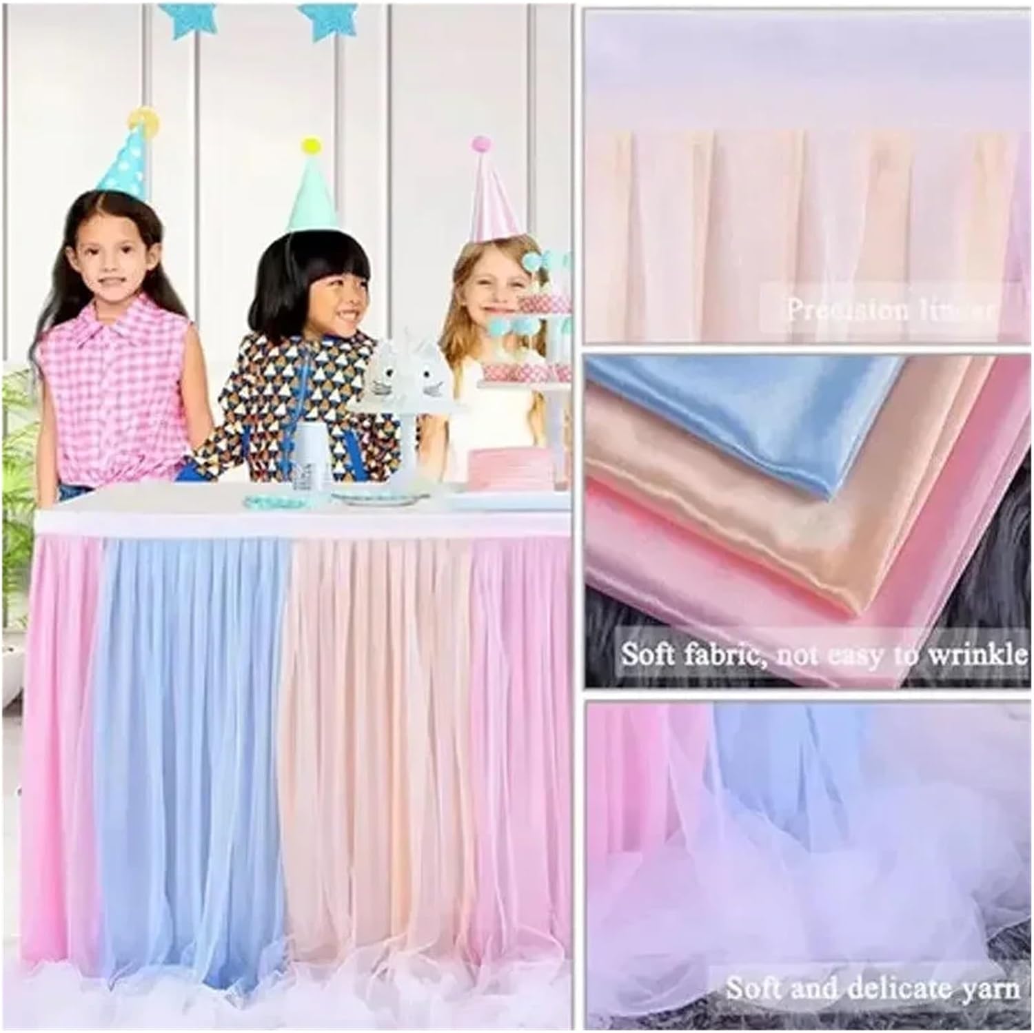 Party table skirt， Birthday Party Table Skirt Decor Hotel Wedding Banquet Tablecloth Solid Color Table Cover Xmas Christmas Decorations For Wedding, Birthday, Party, Bar, Prom(White,183cm x 76.2cm)