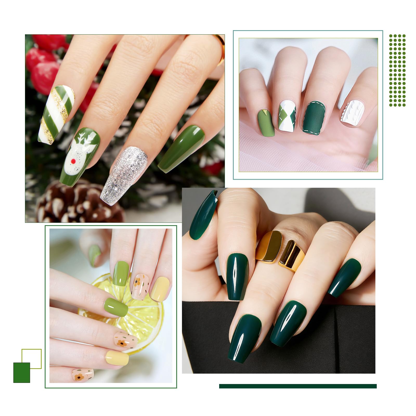 INPING Lakier do paznokci UV, HEMA-FREE TPO-Free, 6 kolorów, ciemnozielony, oliwkowo-zielony, delikatny zielony lakier żelowy do paznokci, Soak-Off UV/LED, lakier żelowy do stylizacji paznokci, na