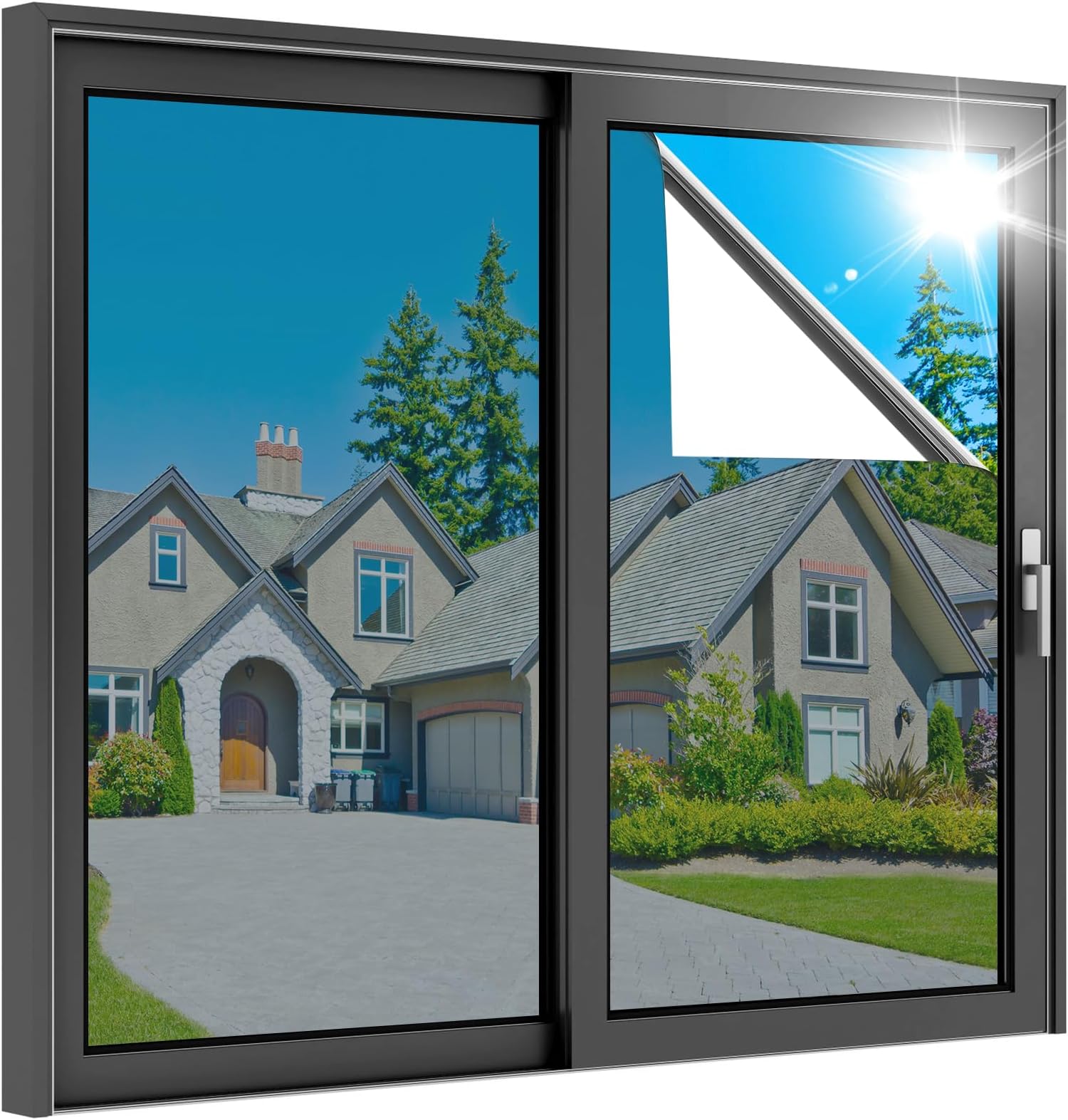 rabbitgoo One Way Window Privacy Film, Window Tint for Home, Reflective Heat Control Sun Blocking Anti UV See Out Not in Glass Door Covering Tinting Film, 35.4 in X 16.4 Feet, Silver