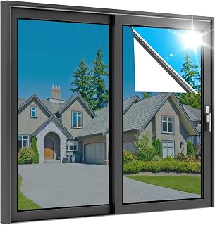 rabbitgoo One Way Window Privacy Film, Window Tint for Home, Reflective Heat Control Sun Blocking Anti UV See Out Not in Glass Door Covering Tinting Film, 35.4 in X 13.1 Feet, Silver