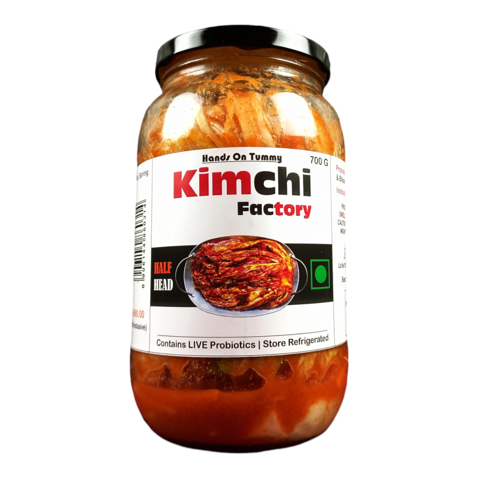 Kimchi Factory - Red Kimchi (Half Head) - Spicy Korean (Probiotic + Prebiotic) Pickle For Gut Health - Hands On Tummy (700 Grams)