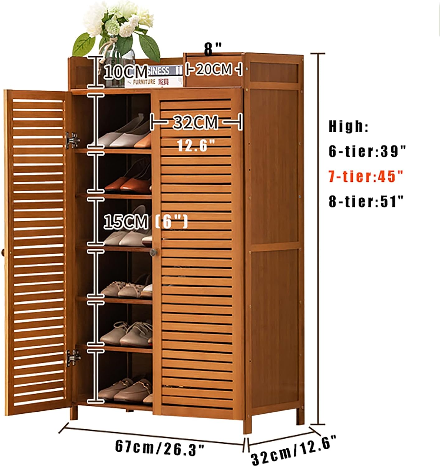 Shoe Storage Cabinet Cabinets Hallway Slim Cupboard Cupboards Hallways Slimline，Rustic Bamboo Shoe Rack with Doors & Drawer Entryway nizer for Shoes Bedroom Storage Solution Stylish Shoe Cab