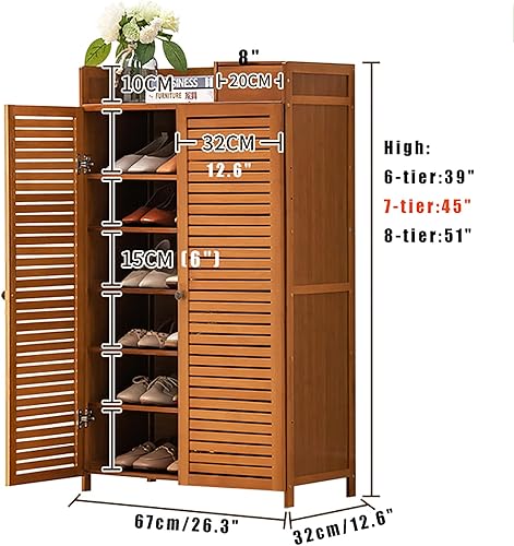 Miniatura 2 de QQXX Gabinete de bambú para zapatos, armario rústico de almacenamiento de entrada, zapatos con puertas y cajón, organizador de granja para armario