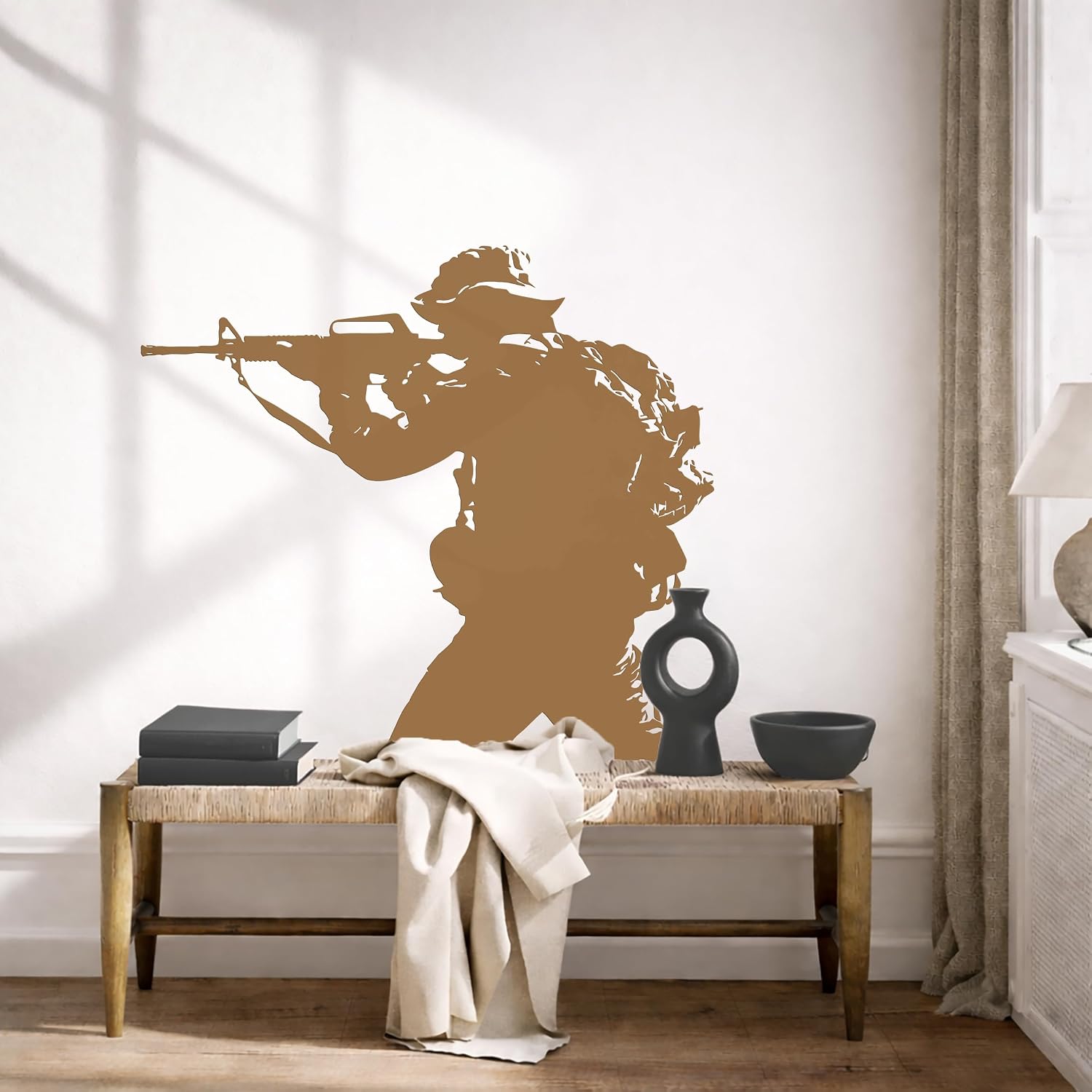 Large Vinyl Wall Decal Soldier Weapon Military War Stickers Mural (ig4096) Black