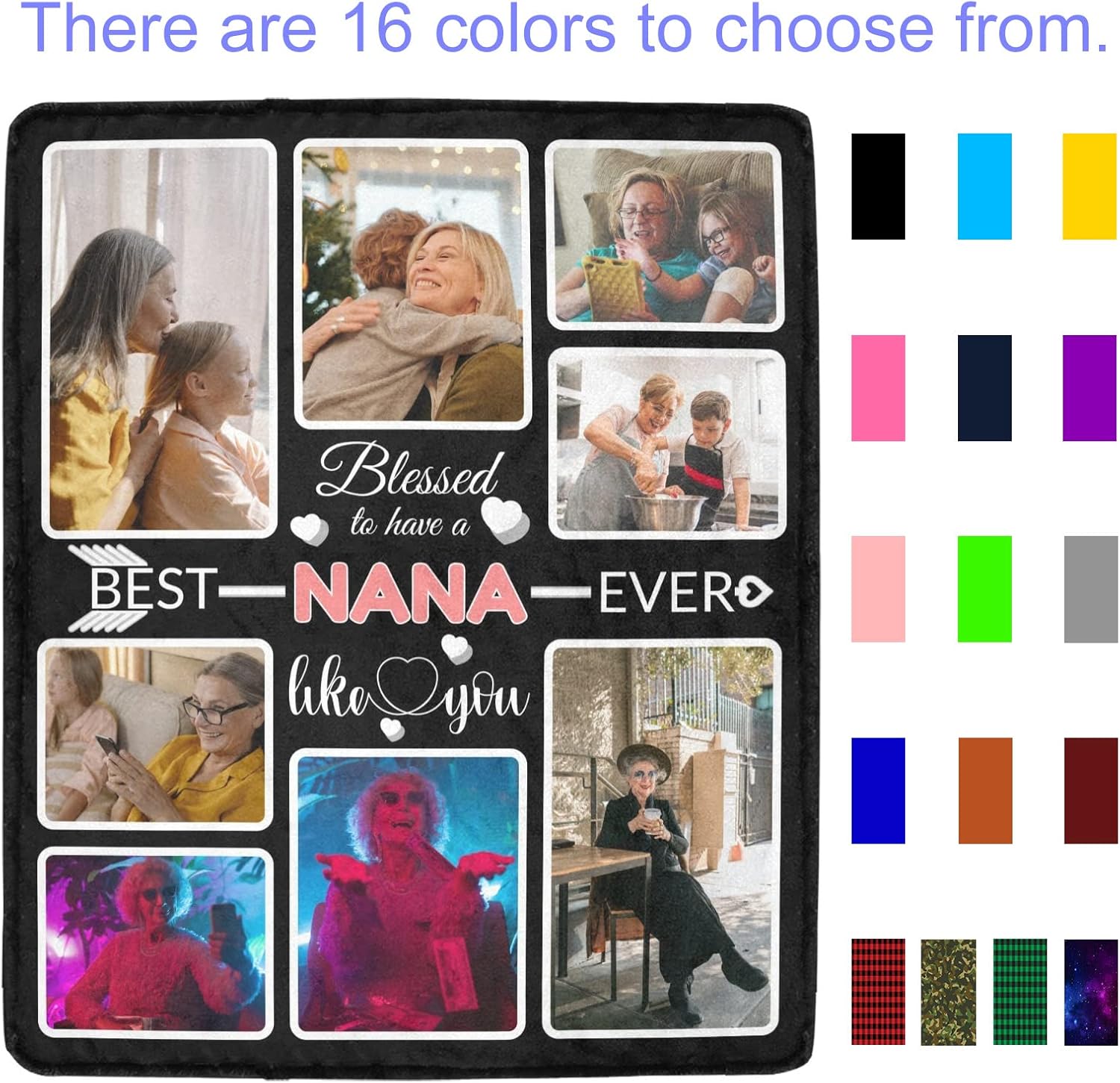 Custom Blanket Gifts for Nana, Customized Blankets with Photos, Make a Personalized Bed Throws to My Nana, Custom Souvenir Throw Blanket for Best Nana Ever, 8 Collages Made in USA - Image 2
