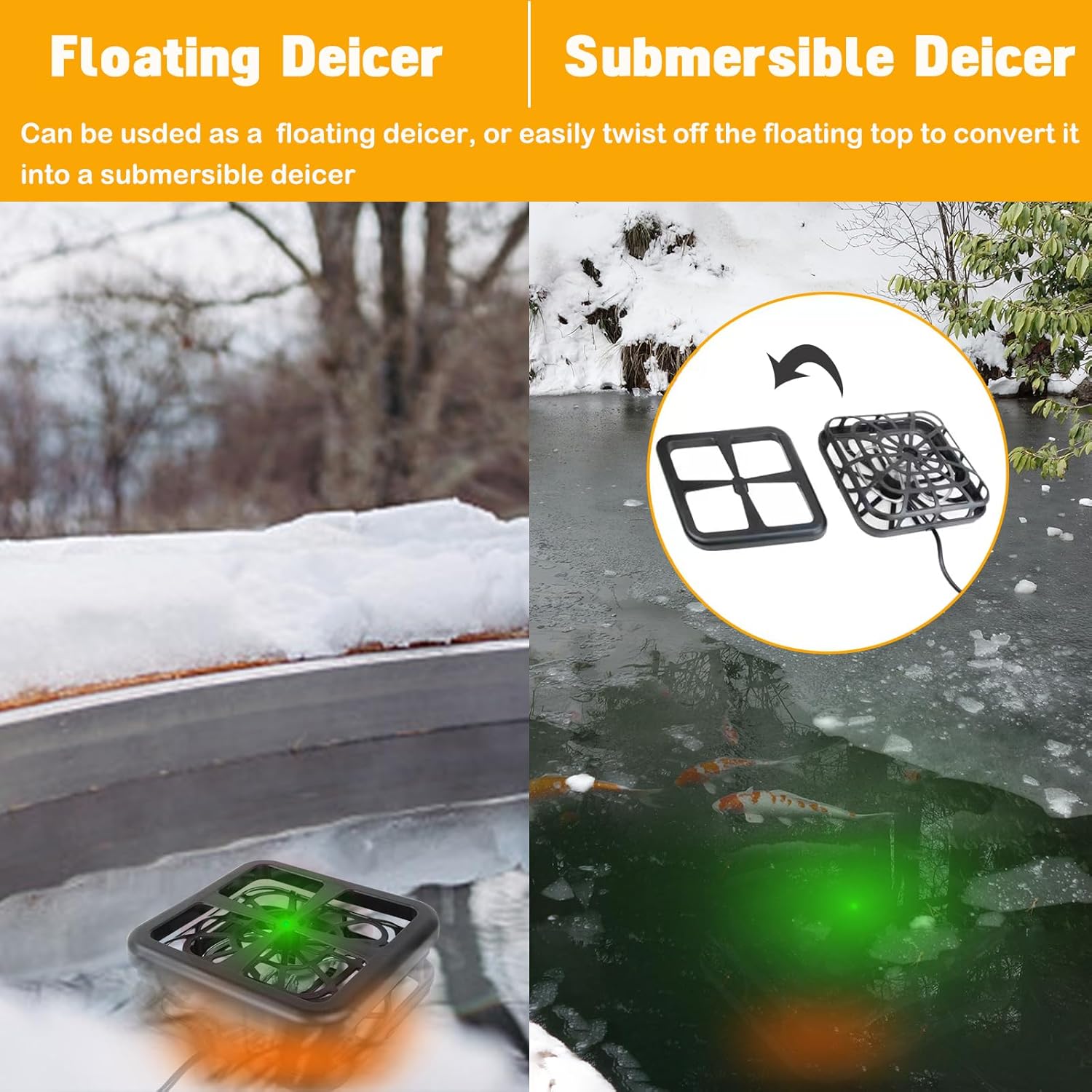 DOUBFIVSY Pond De-icer, Floating & Submersible Pond Heater Thermostatically Controlled Outdoor Pond Deicer with Indicator Lights, Auto Shut Off, Animal Water Heater for Winter Farm (500 Watts (2025)) - Image 5