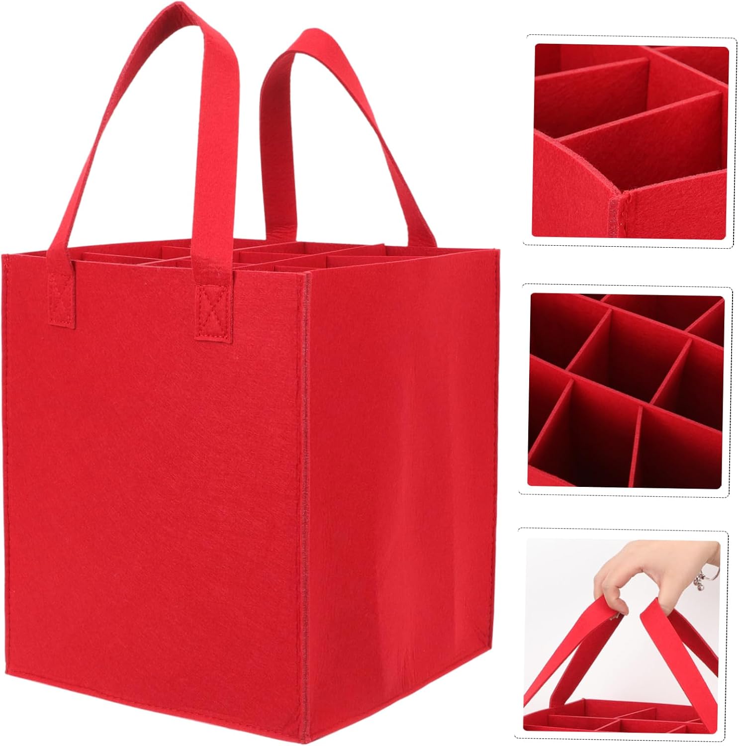 Felt Wine Bag for 9 Bottles, Red Decorative Storage Bag