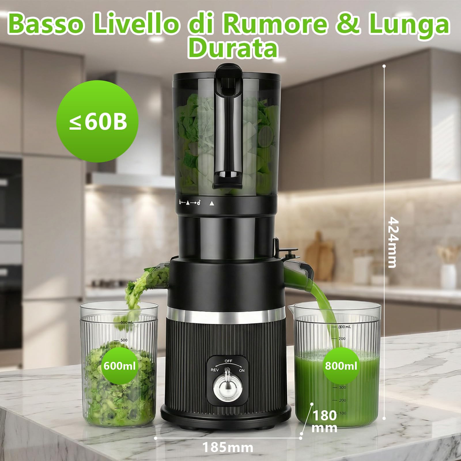 Estrattore Frutta e Verdura,Slow Juicer con Ampio Bocca da 112MM, Spremiagrumi Elettrico Professionale 200W con Funzione di Inversione,per Frutta e Verdura Intere,BPA Free, Estrattore di Succo