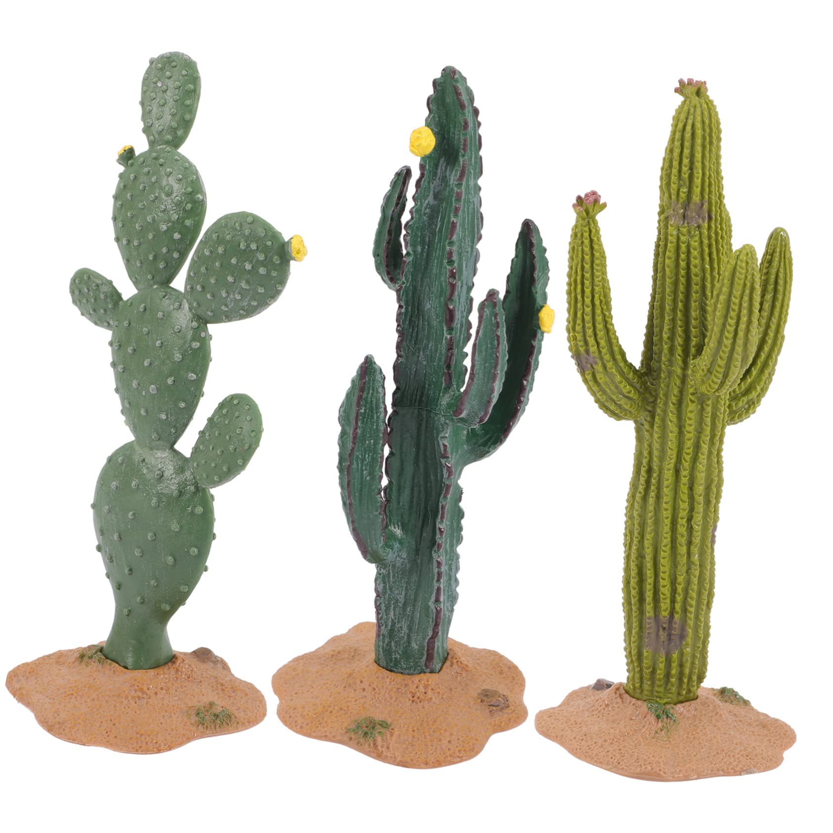 BRIGHTFUFU Set of 3 Miniature Artificial Cactus Figurines - Green Resin Succulent Decor - Small Fake Cacti Plants - Ideal for Home and Office Decor - Perfect Table Centerpieces