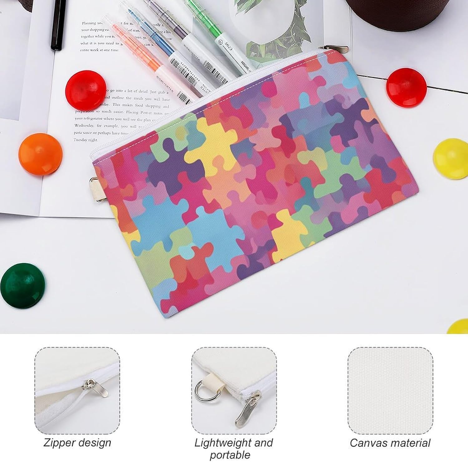 Autism Awareness Fashion Coin Purse Change Makeup Bag Canvas Pouch 7.4 × 4.6 Inches