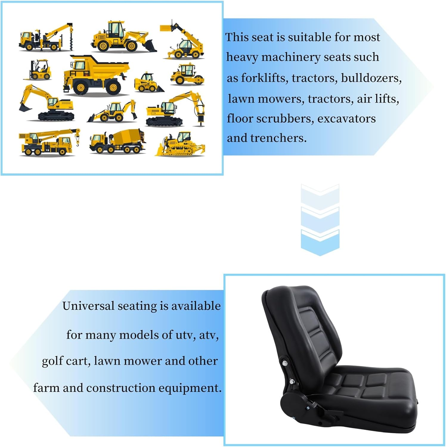 WFLNHB Universal Adjustable Folding Forklift Truck Seat, with Slide Rail Replacement for Excavators, Forklifts, Tractors, Block loaders, Backhoe Bulldozers