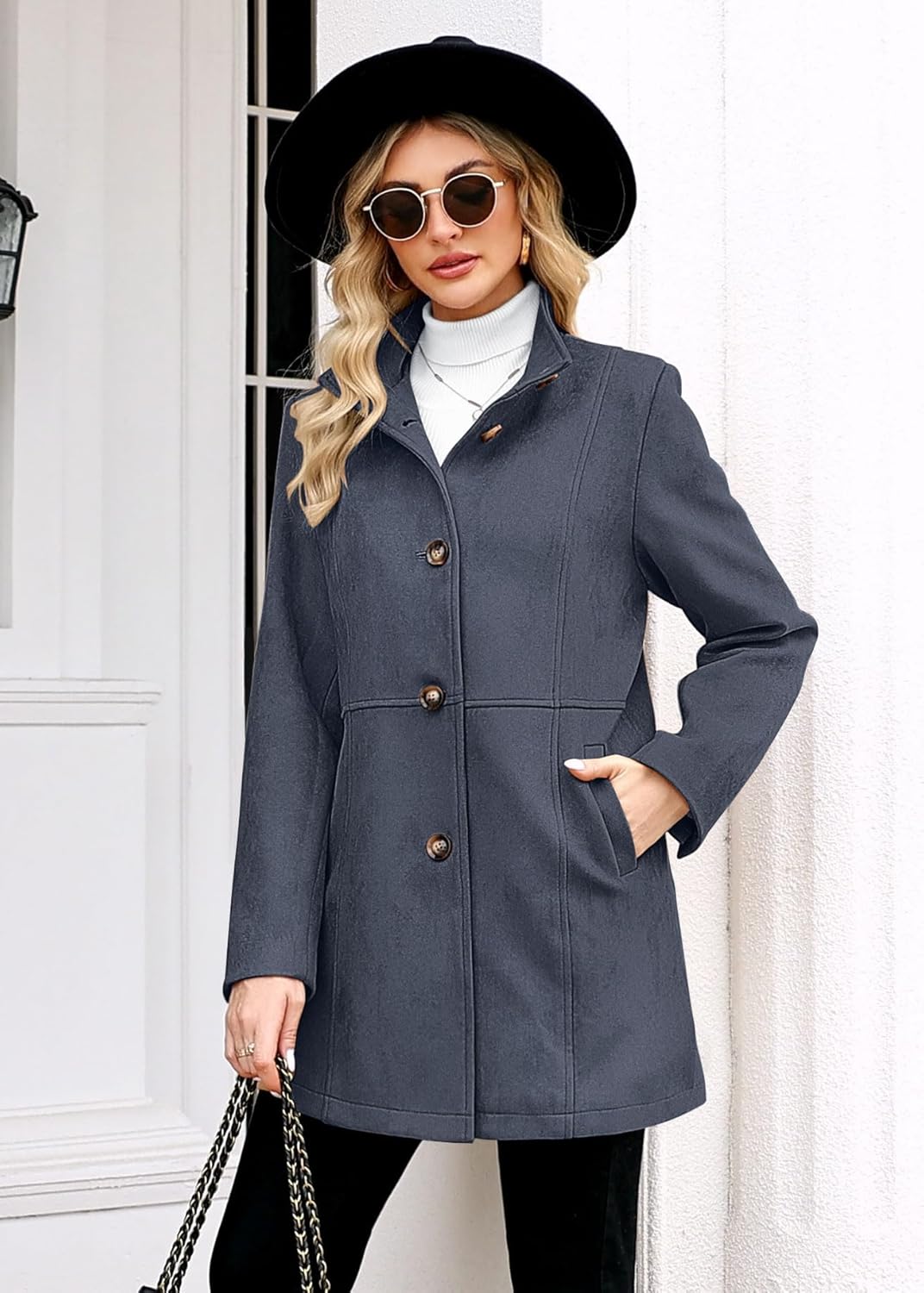 Womens Winter Suede Coat Stand Collar Single Breasted Overcoat with Pockets Mid Length Trench Coats - Image 4