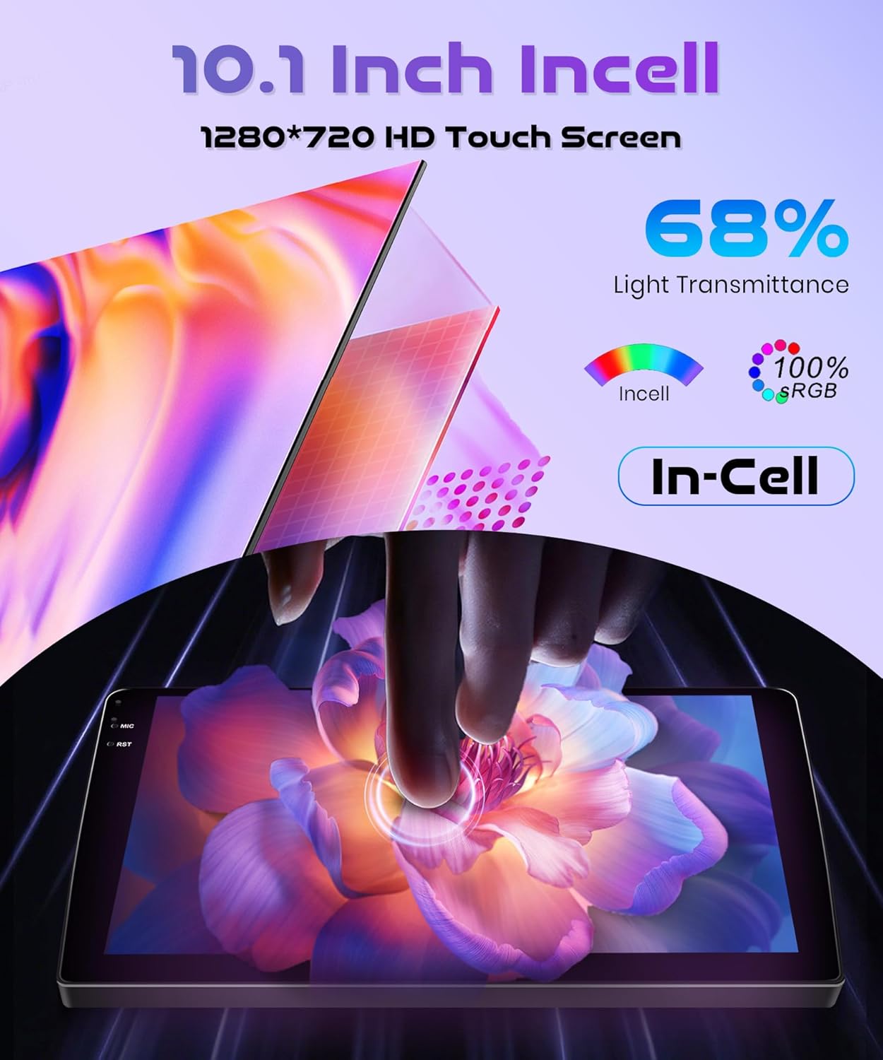 Close-up image of the 10.1-inch INCELL touchscreen highlighting its clarity and responsiveness.