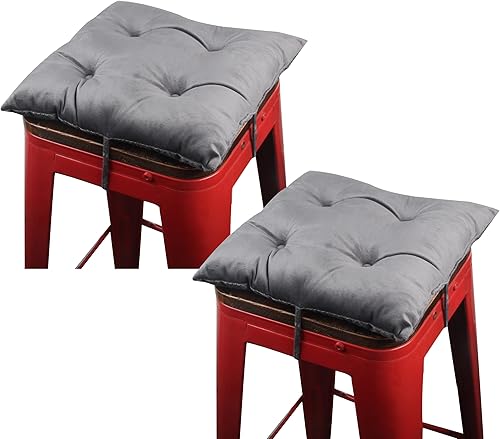 Augld Paquete de 2 cojines cuadrados para taburete de bar pequeños con lazos cuadrados de 14 x 14 x 2 pulgadas, color gris