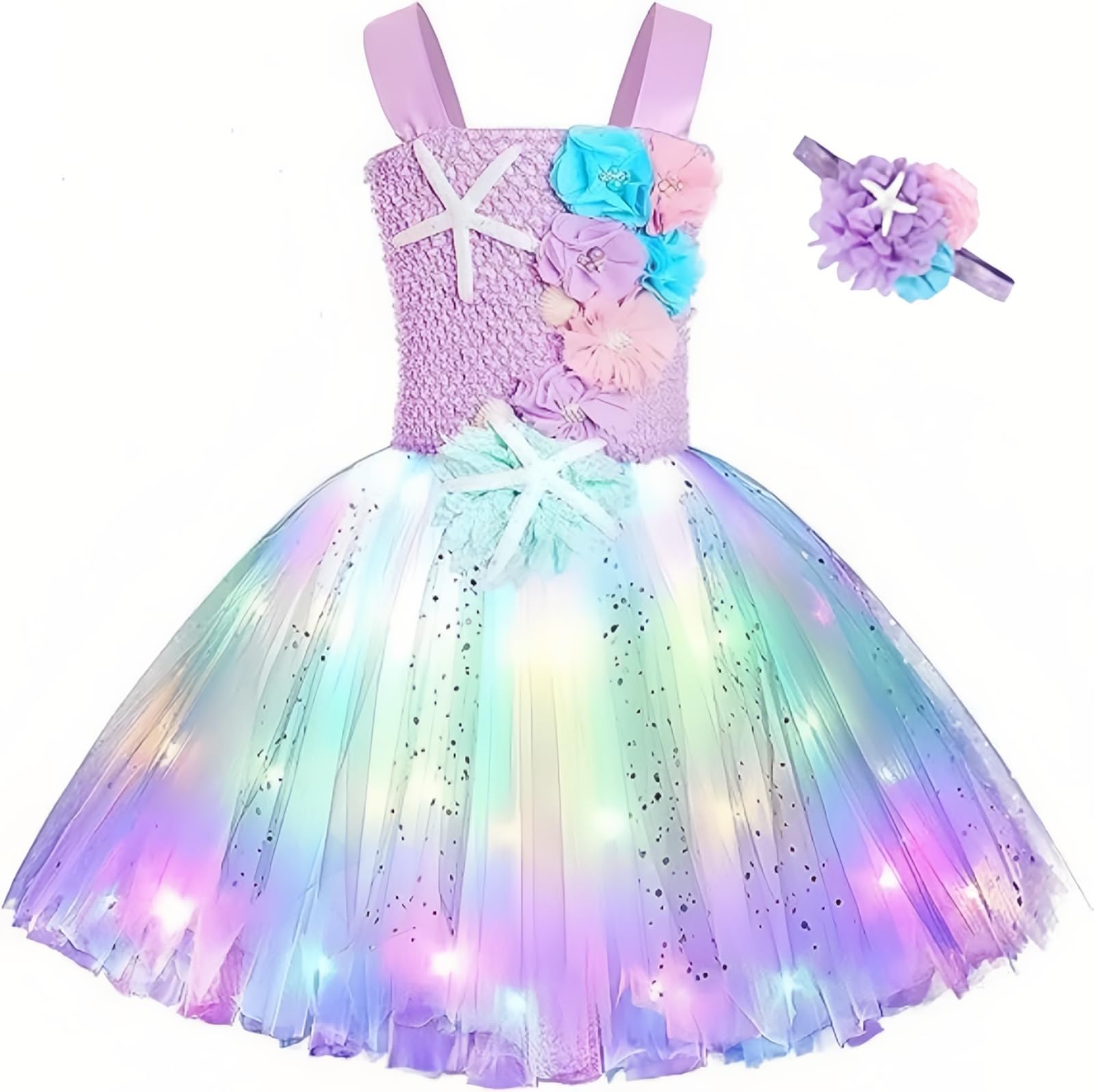 Jaffiust Tutu Dress,Girls Color Led Light Mermaid Costume Slim Dance Leotards Toddler Barbie Birthday Outfit Up