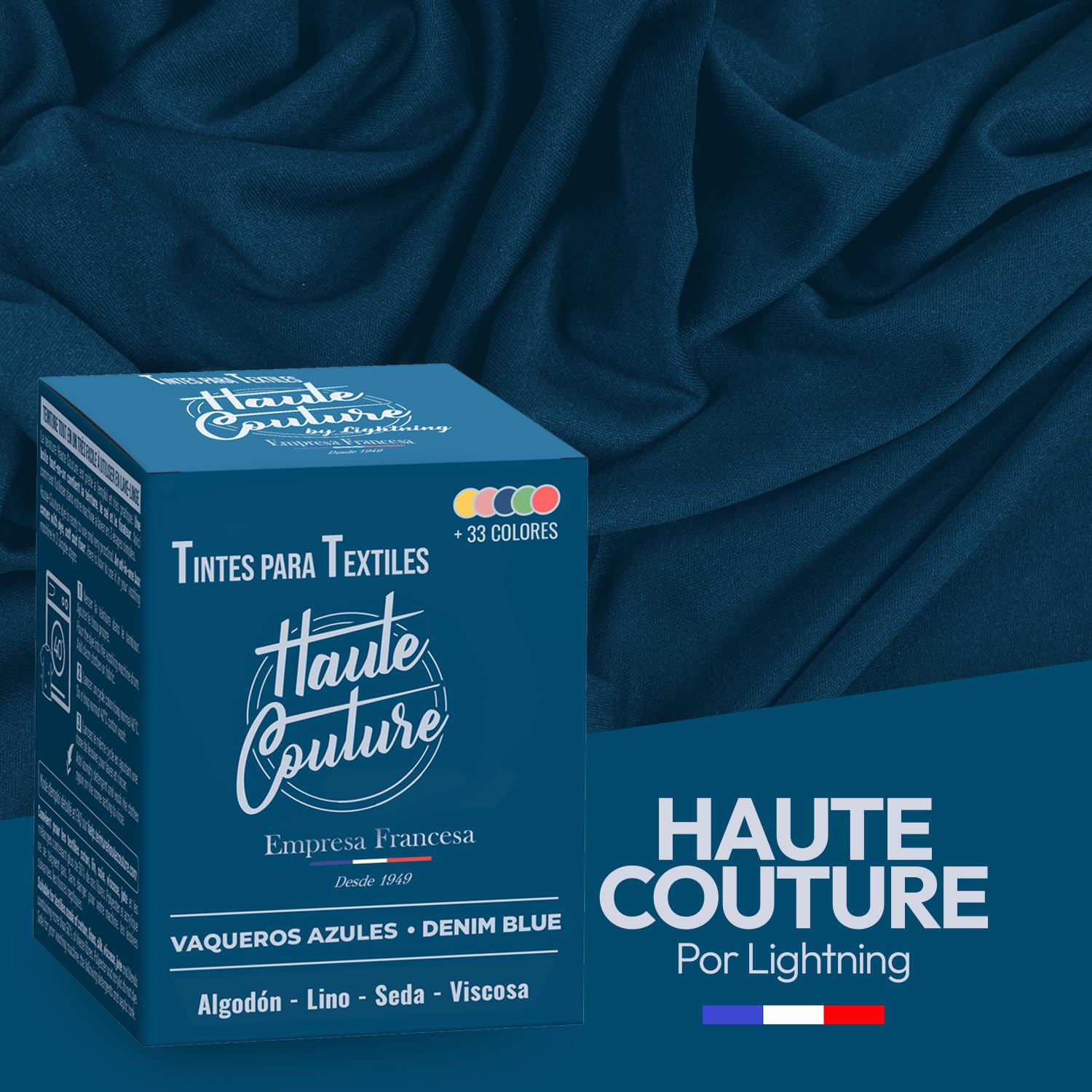 Haute Couture - Tinte para Ropa y Textil Azul - Azul Vaquero - 350g - Tinte Textil Todo en uno - Listo Para Teñir Ropa y Tejidos