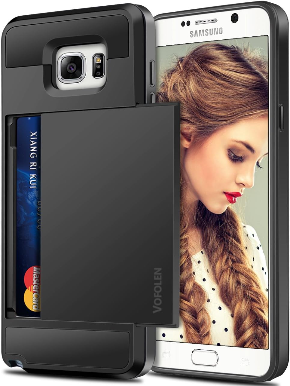 Vofolen Case for Galaxy Note 5 Case Wallet Card Holder ID Slot Dual Layer Protective Cover Anti-Scratch Hard Shell Shock Absorbing TPU Soft Tough Bumper Armor Case for Samsung Galaxy Note 5 (Black)