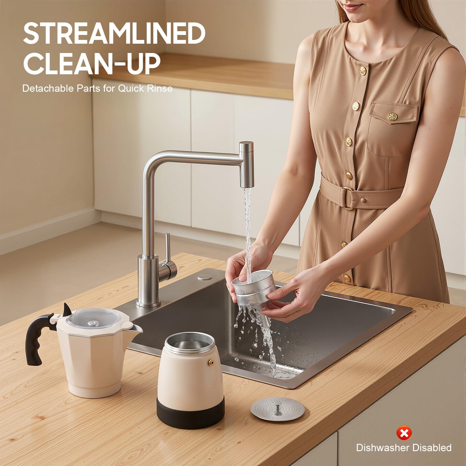 Cafetera eléctrica de 300 ml, cafetera espresso 6 tazas Italia Moka KanneOne-TouchVálvula de seguridad 360° Básica Portátil para el hogar Viaje, Blanco