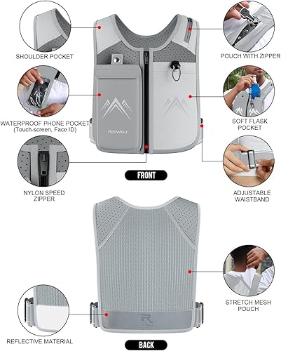 Miniatura 6 de REVALI Chaleco para correr, patente original de Estados Unidos, chalecos reflectantes con cremallera para correr con botella de hidratación de 16.9