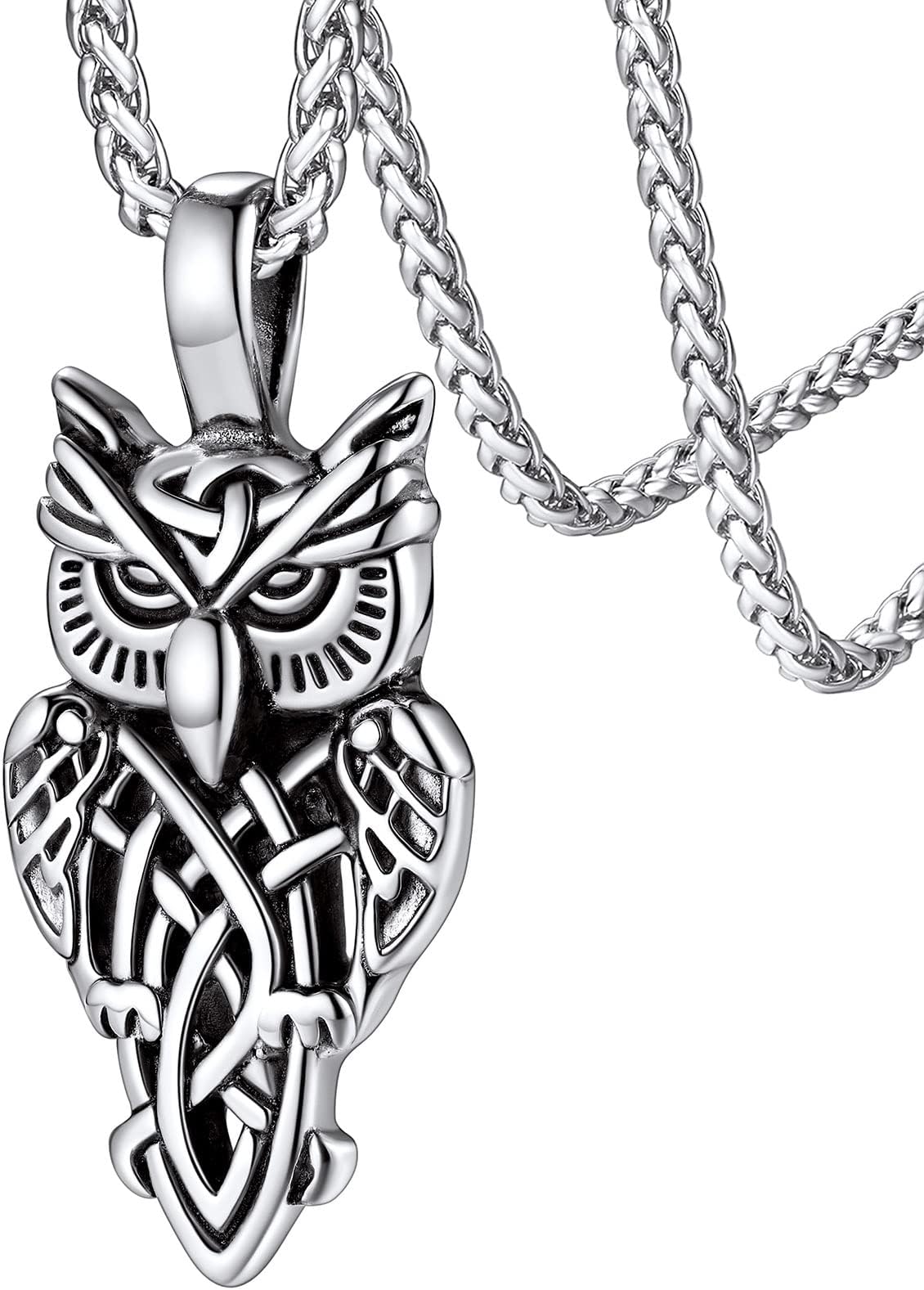 Owl Pendant Necklace, Stainless Steel/18K Gold Plated Vintage Celtic Knot Jewelry Delicate Gift Packaging