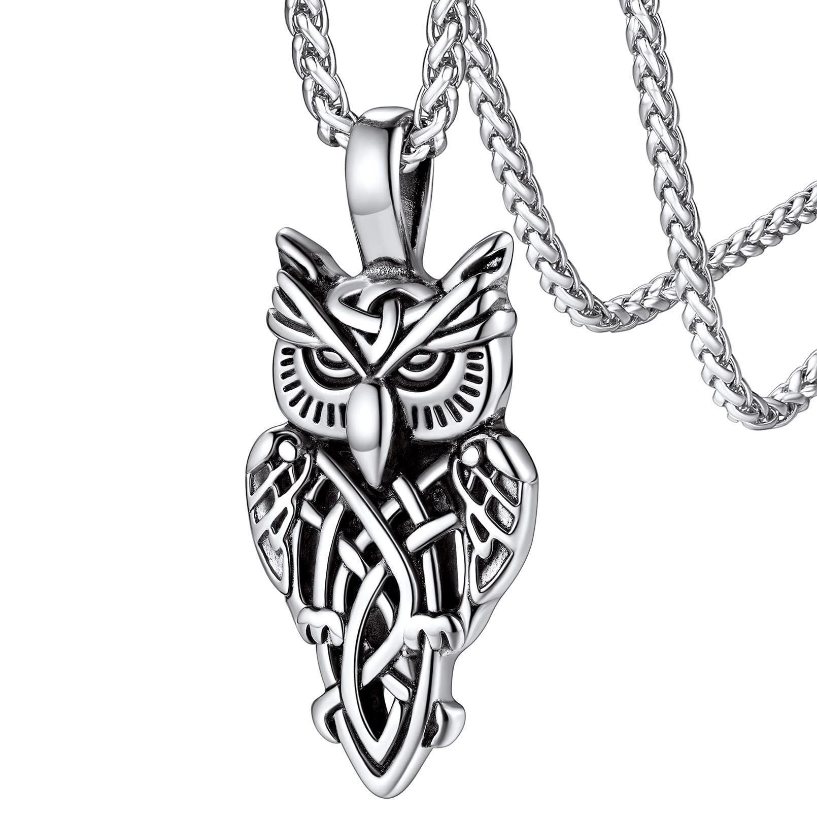 Owl Pendant Necklace, Stainless Steel/18K Gold Plated Vintage Celtic Knot Jewelry Delicate Gift Packaging