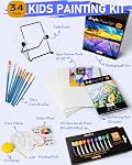 Nicpro Acrylic Paint Canvas Set for Adult & Fluid, 34PCS Art Painting Supplies Kit,12 Colors Acrylic Paint,Table Easel,6 Canvas Panels,10 Brushes,Paper Pad,Sponge,Color Wheel,Palette for Artist Beginner