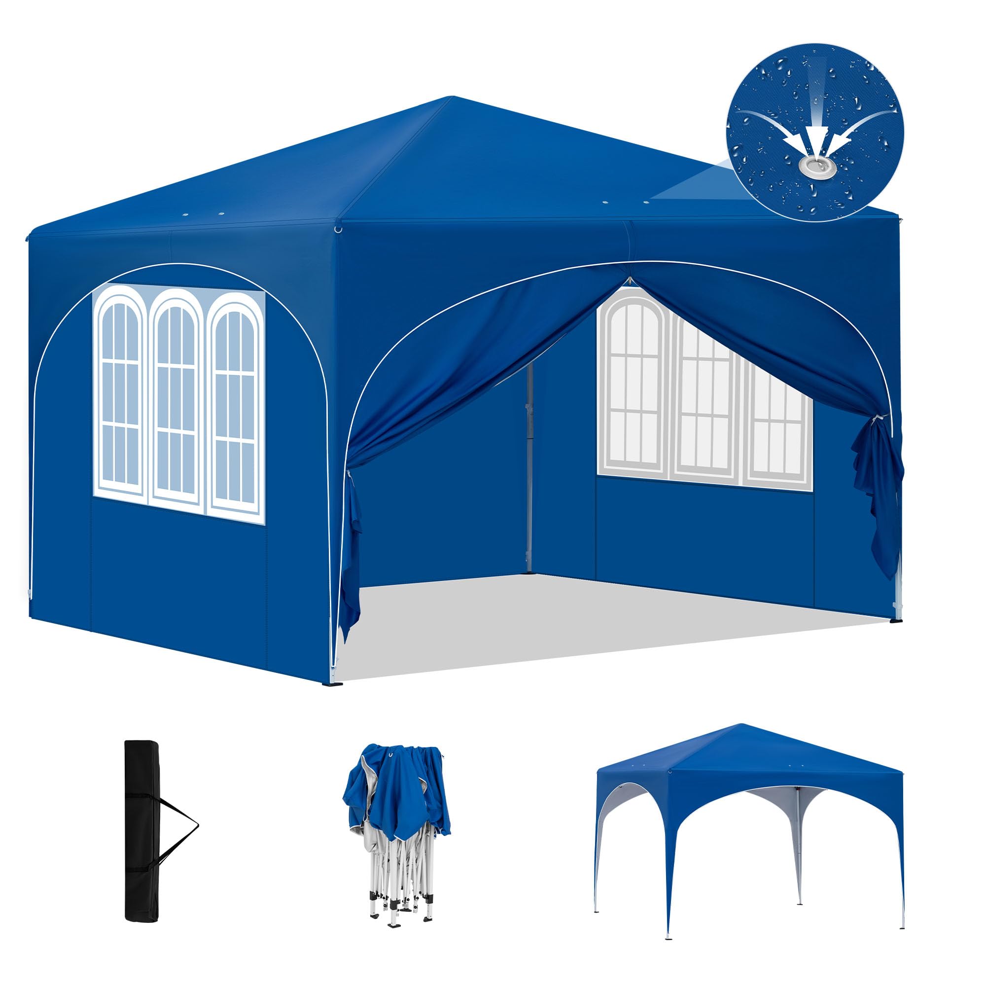 Laneetal Gazebo Da Giardino Con Pareti Laterali, Pergola Per Campeggio, Feste, Spiaggia, Gazebo Pop-up Esterni, Con Borsa Per Il Trasporto, 3x3 M Pieghevole, Blu