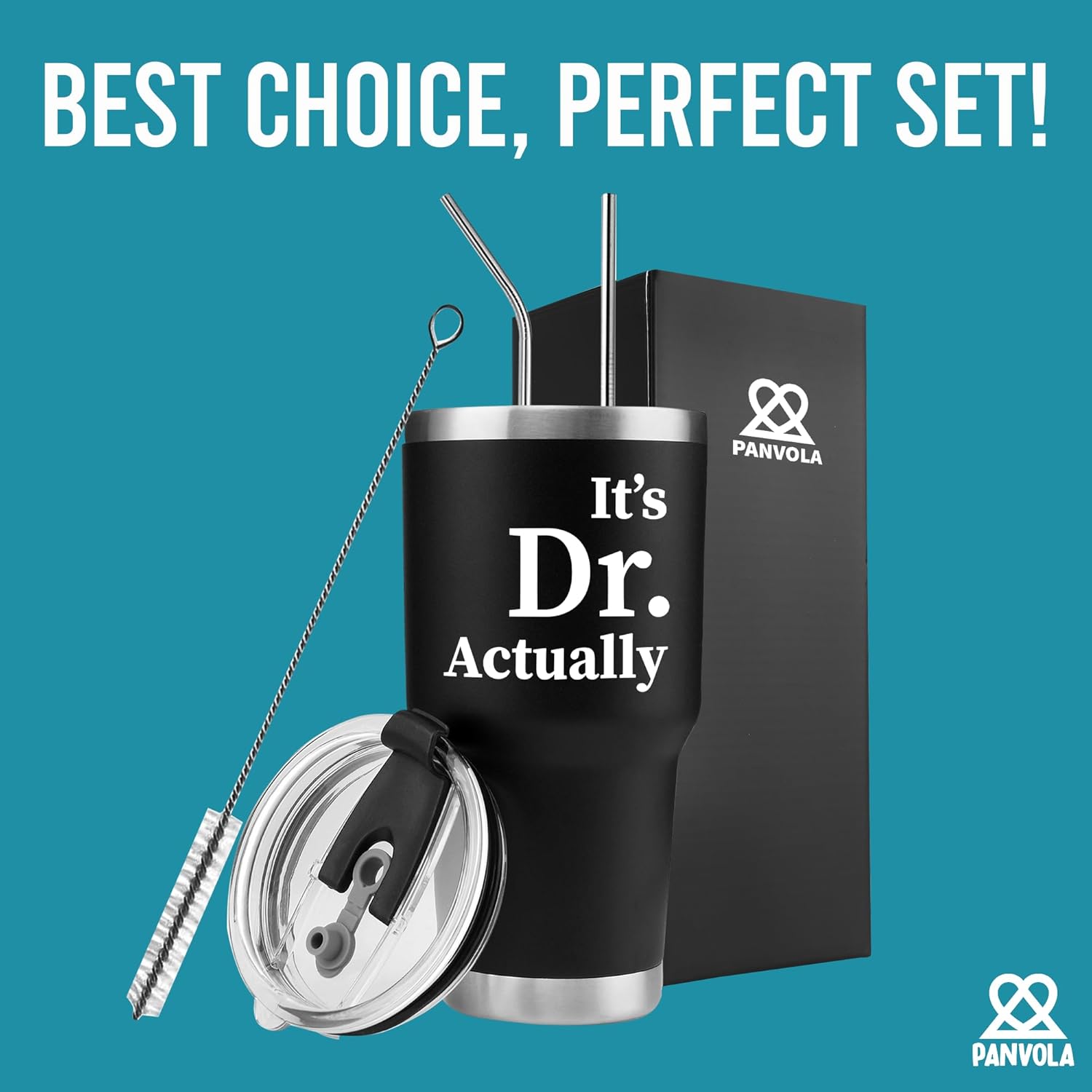 Panvola It's Dr Actually Doctor Graduation Gift New PhD Student Physician Vacuum Insulated Tumbler Stainless Steel Drinkware With Straw Lid (Black, 30 oz) - Image 6