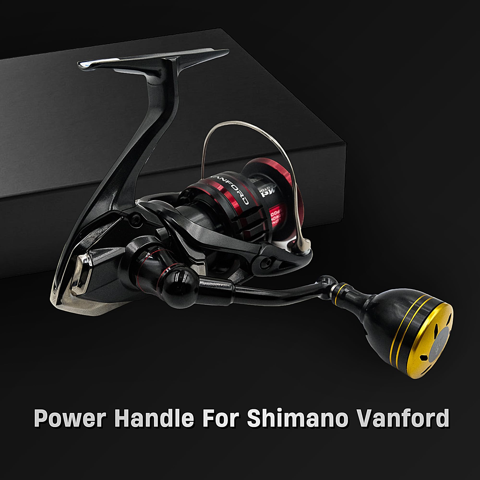 Mango de potencia de 63 mm compatible con Shimano Stradic FL/FM, Stella, Vanford, Vanquish, Nasci, reemplazo de carrete giratorio, mango de carrete de pesca dorado/negro