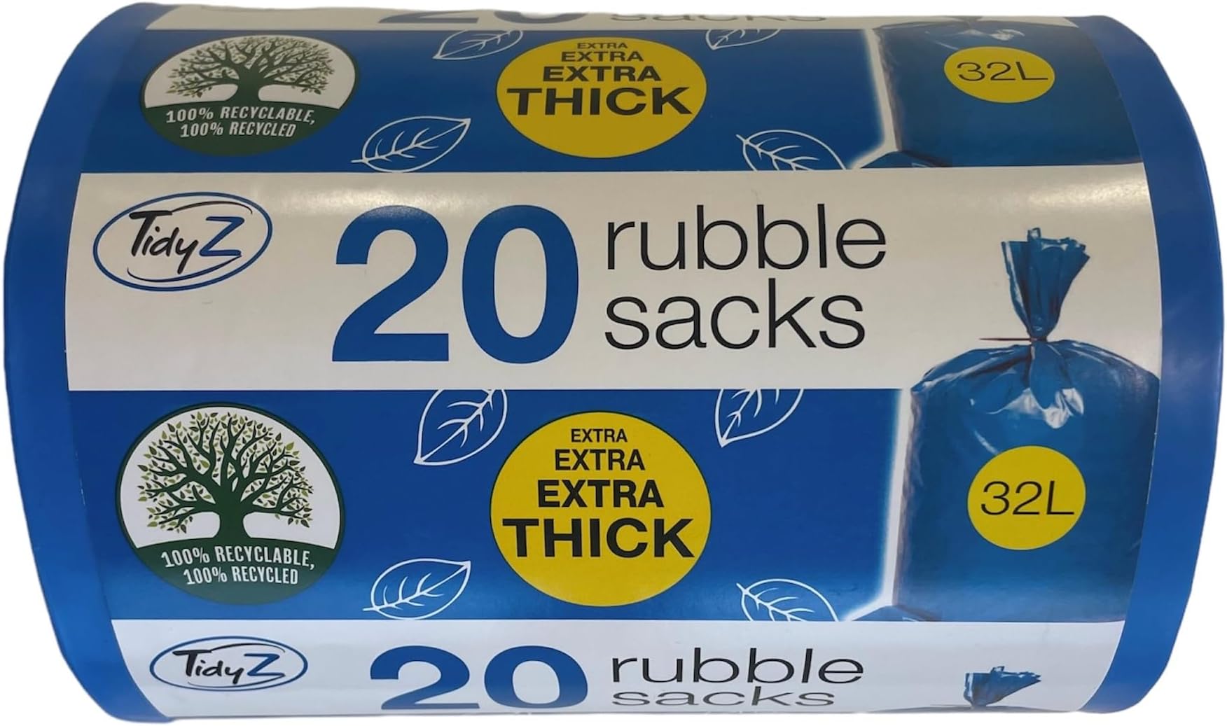 Tidyz Heavy Duty Extra Thick Strong Rubble Sacks Bags - For Home DIY Renovation Construction Building Trade Garden Waste Move Bricks Soil Made from 100% Recyled Plastic Pack of 20 32L Bags