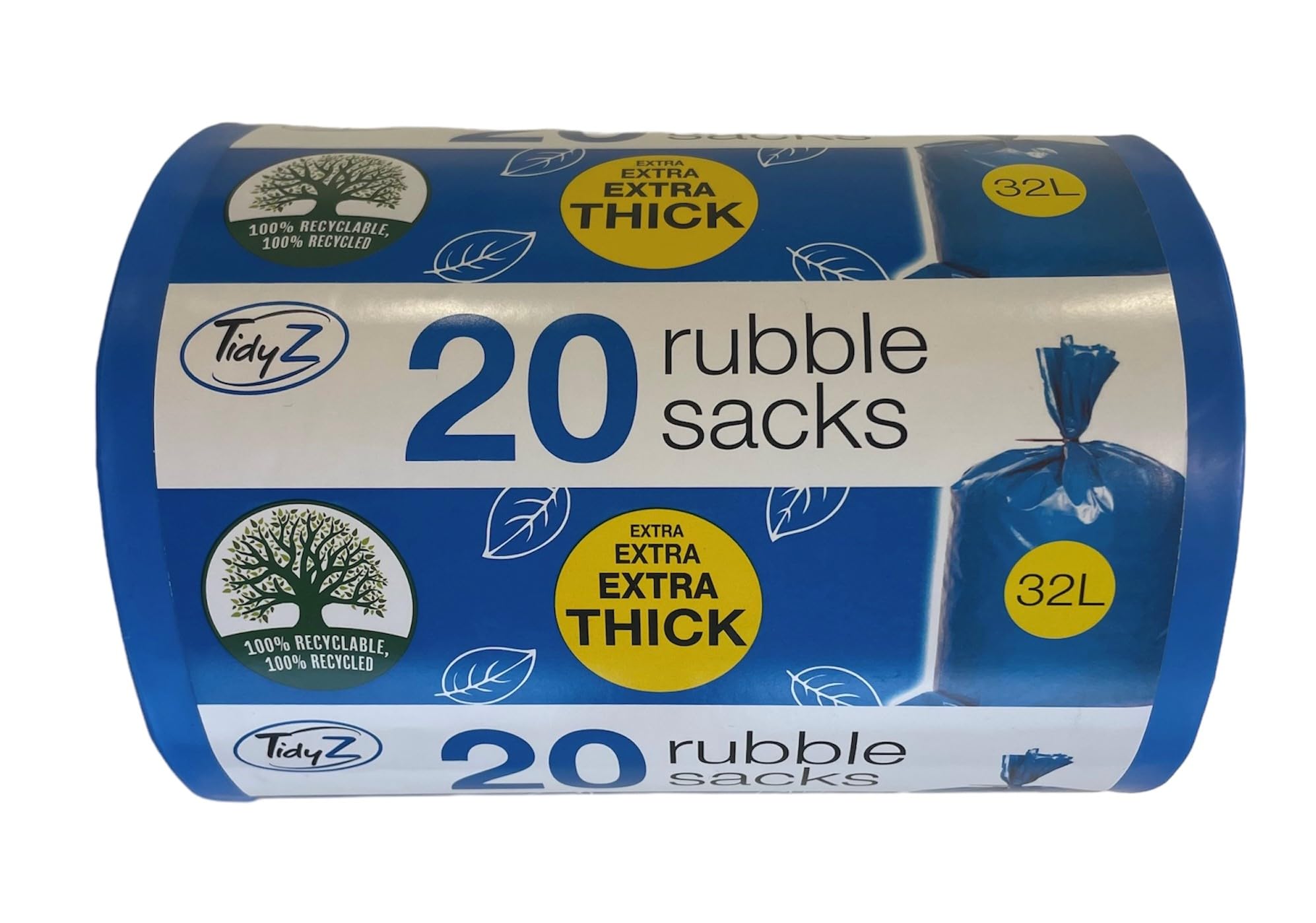20 TidyZ Heavy-Duty Rubble Sacks. Made from 100% Recycled Plastic. Extra Strong and Thick Builders Bags. For DIY Construction, Building Site Debris, Garden Waste. 32L Blue Bags