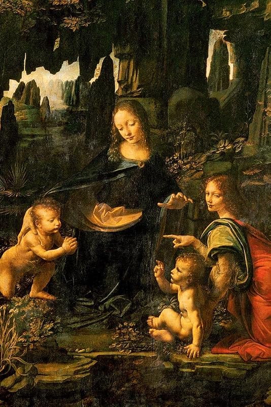 Póster de la Virgen de las Rocas Leonardo Da Vinci, pintura artística de la Virgen María religiosa, retrato famoso, póster artístico de pared genial, 24x36