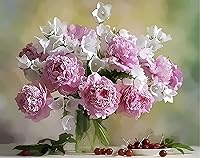 Vista 1 de ABEUTY Pintura por números para adultos principiantes – Planta de flores rosas y blancas de 16 x 20 pulgadas, pintura de números antiestrés