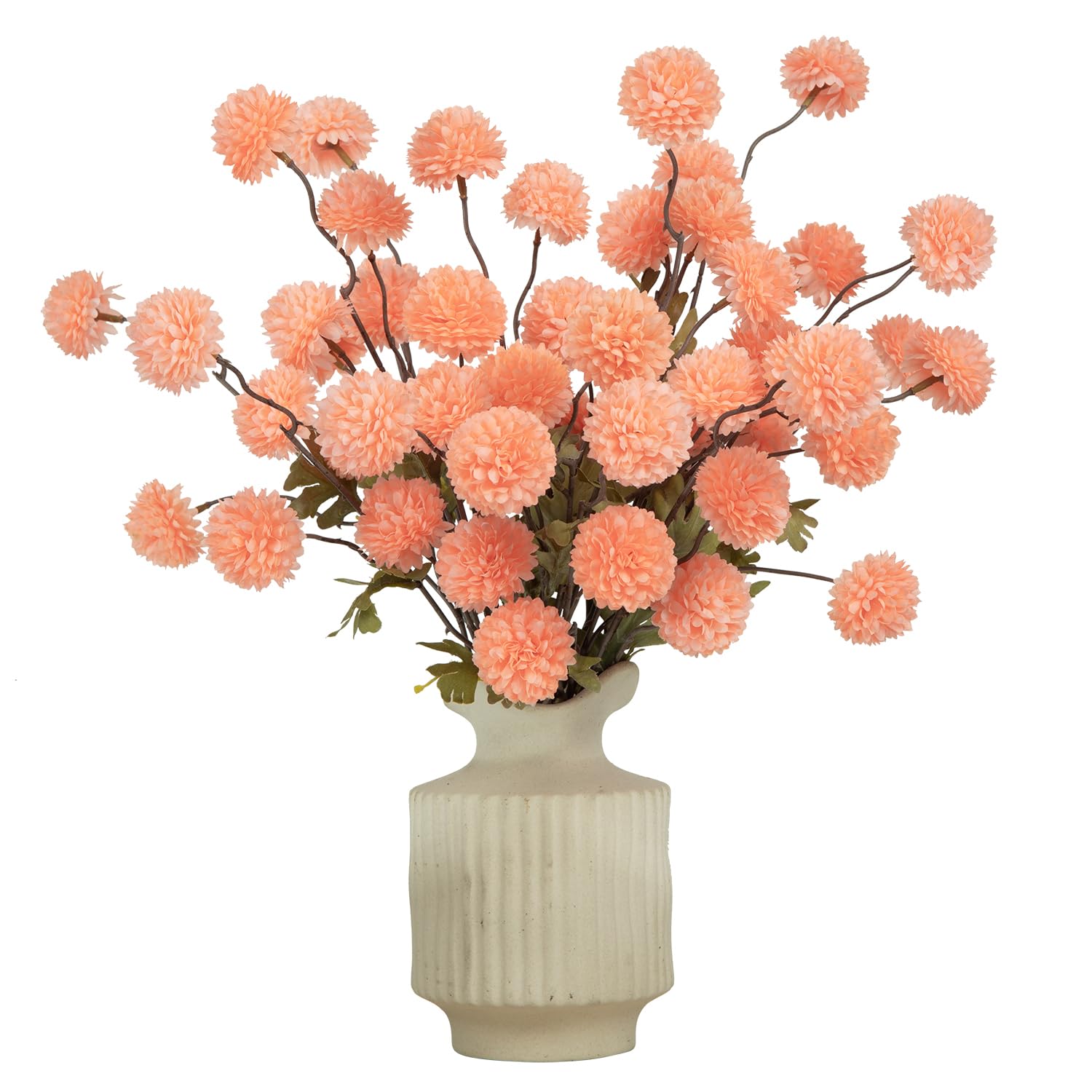 Mini chrysanthème artificiel en soie couleur Peach Fuzz, tiges souples et pompons réalistes
