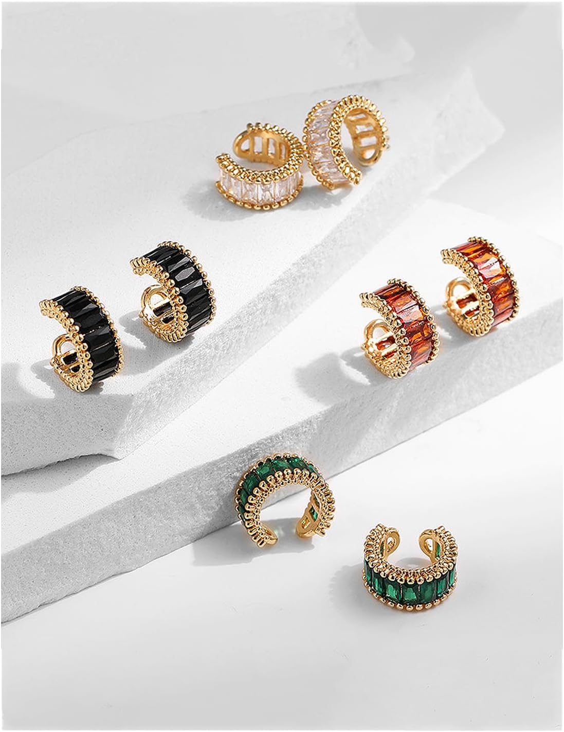 Ear Cuffs in 18K Gold - CZ Paved Hoop Conch Cuff Earrings for Women,Men - Sparkle Rhinestones Clip On Wrap Earrings Non Pierced - Image 7