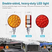 Vista 6 de Partsam 2 luces LED redondas de doble cara de 3 pulgadas, color rojo/ámbar, 30 luces LED para guardabarros, señal de giro cromada, Miro-reflex