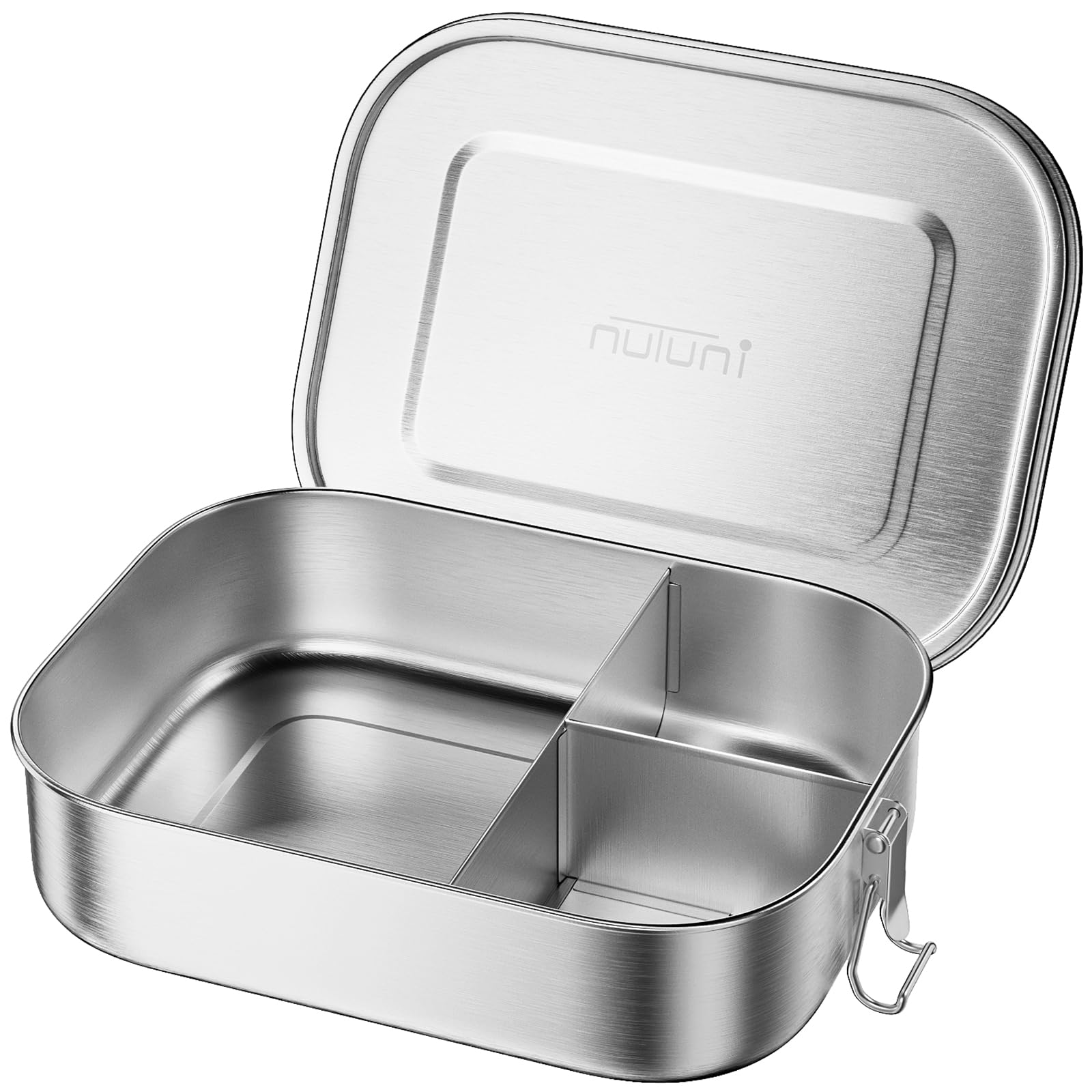 1400ML Edelstahl Bento Box für Erwachsene, 3-Fach Metall Lunchbox mit abschließbaren Clips, 1,332.4 g auslaufsicherer Lebensmittelbehälter für Arbeit, Reisen, spülmaschinenfest