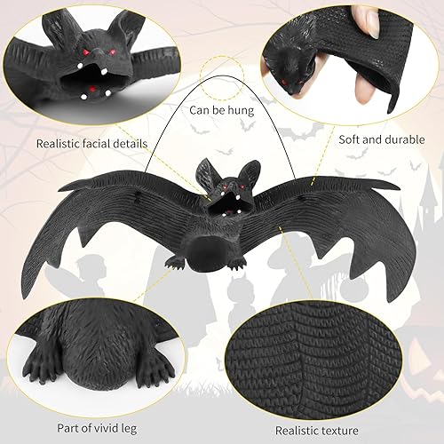 Miniatura 7 de Supersfel Decoraciones de murciélagos colgantes de Halloween, 10 piezas de murciélagos de goma voladores espeluznantes para exteriores e interiores,