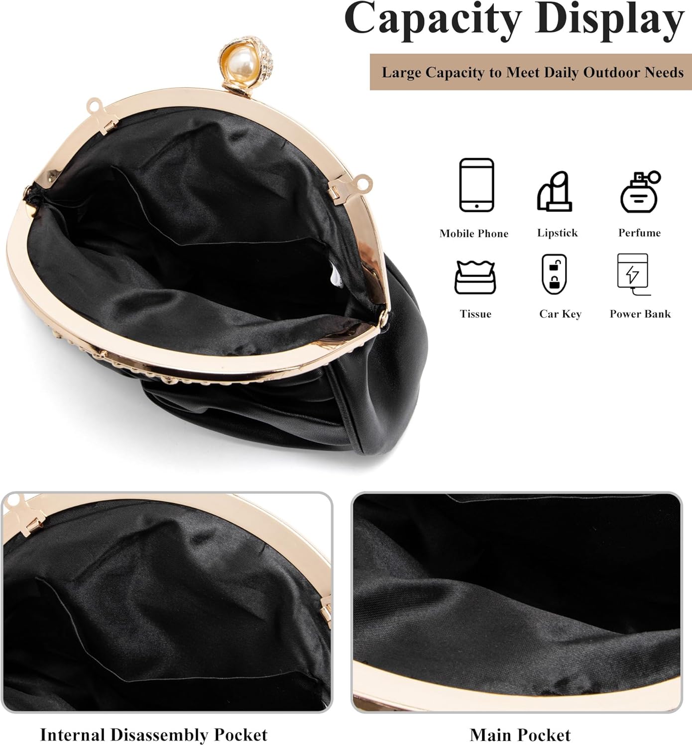 Rhinestone Evening Clutch Purse for Women, Sparkly Party Shoulder Handbag Wedding Bag with Chain - Image 6